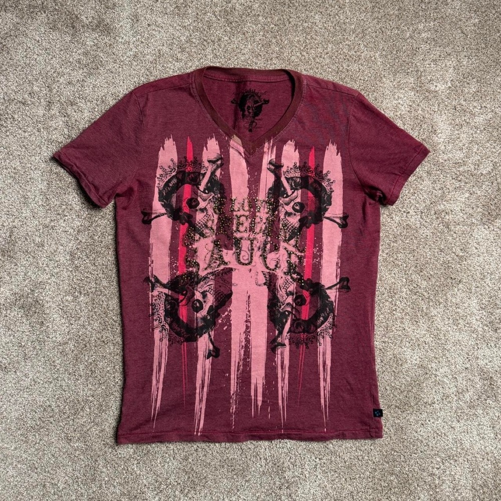 RED MODERN GARMENTS Y2K SCAR STITCH RHINESTONE TEE